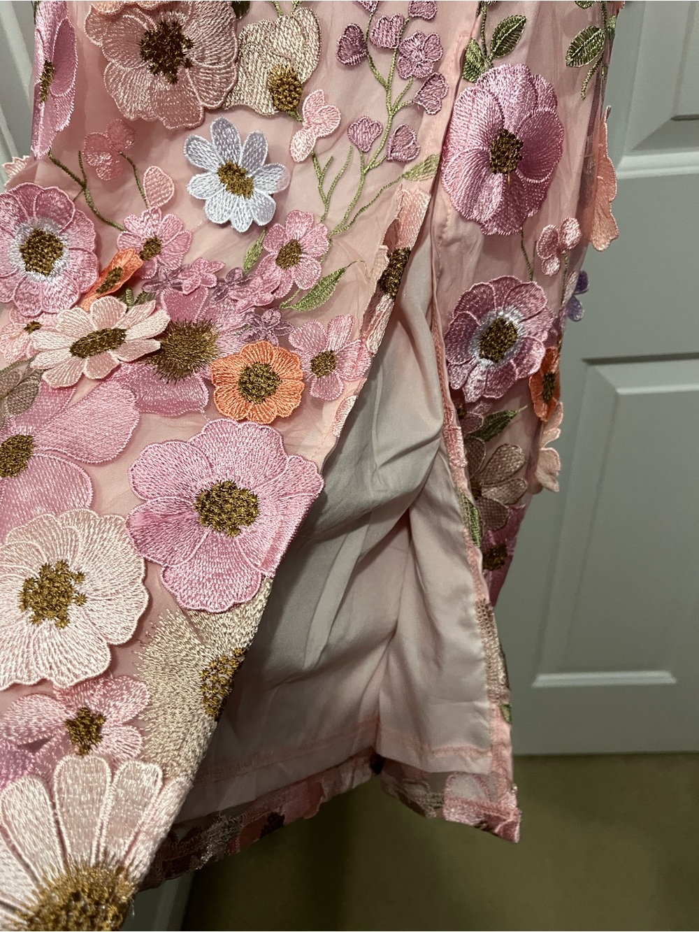 Pink Floral Halter Midi Dress with Front Slit - Picture 3 of 7
